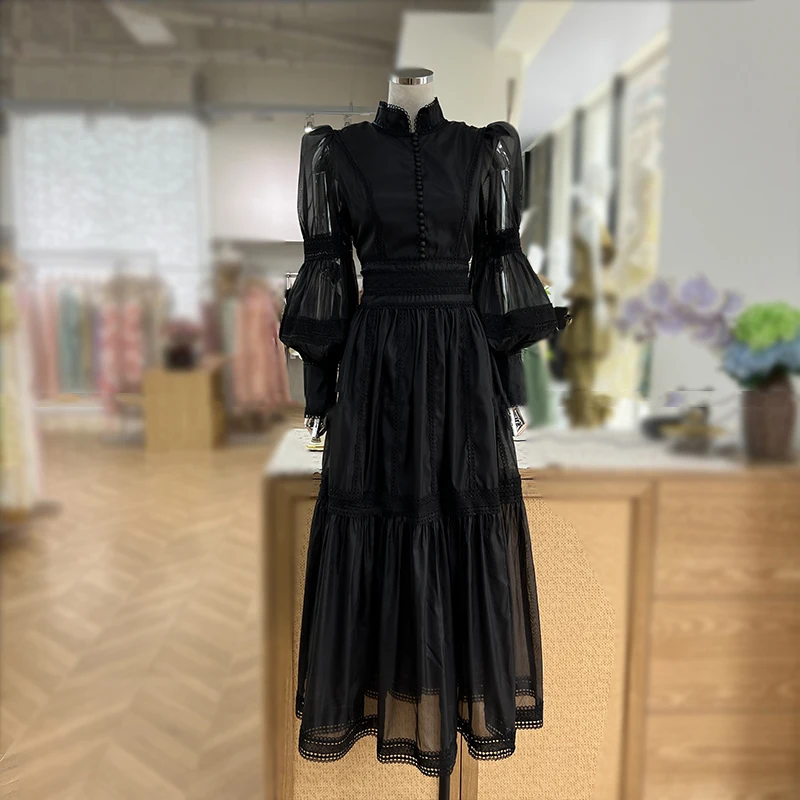 Роскошные дизайнерские осенние однобортные вечерние платья макси на пуговицах