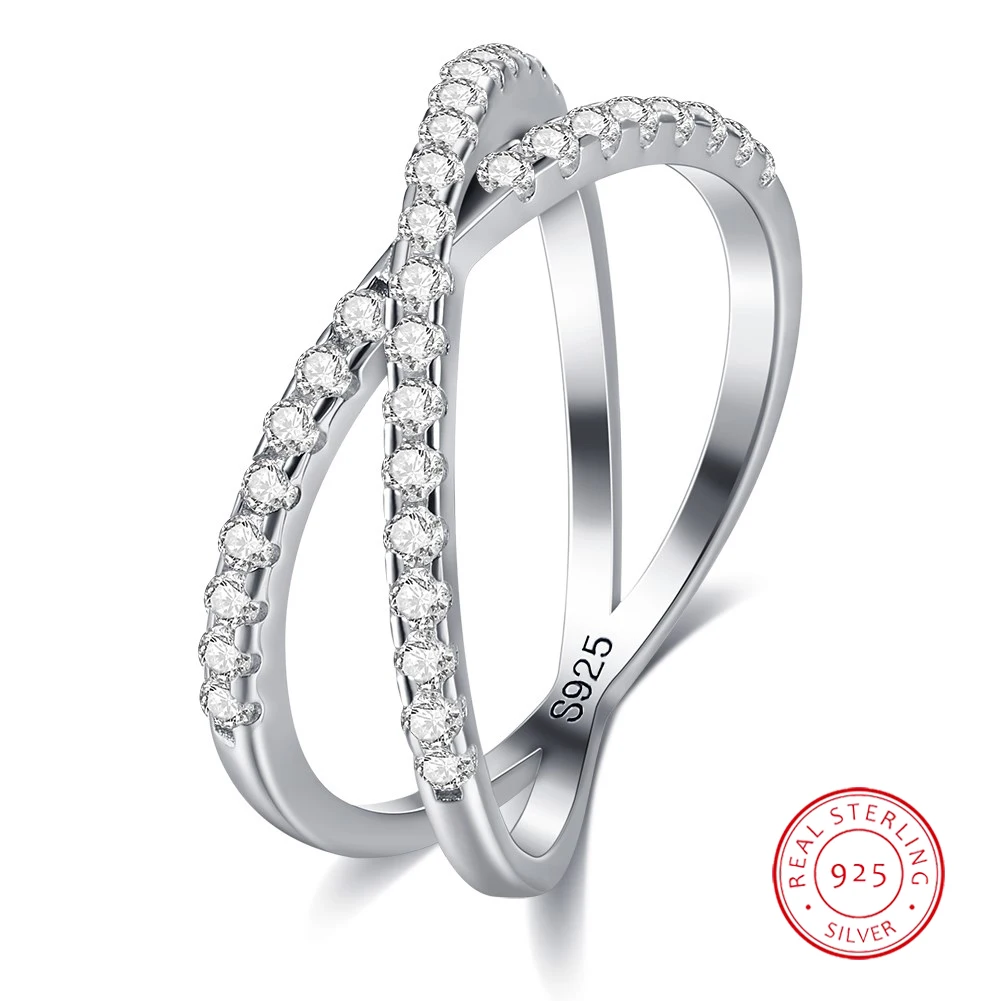 

925 Sterling Silver Sparkling Zircon Finger Ring Faith Cross Multiple Ring for Women Engagement Gift Silver Jewelry
