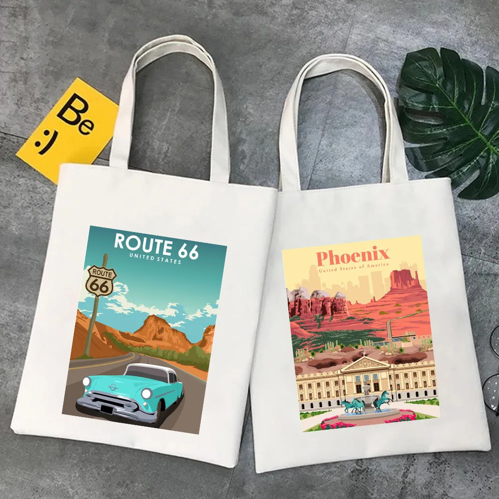 

USA Cities New York Mexico Chicago Seattle Phoenix Washington DC San Francisco Toronto Shopper Shoulder Cotton Canvas Tote Bags