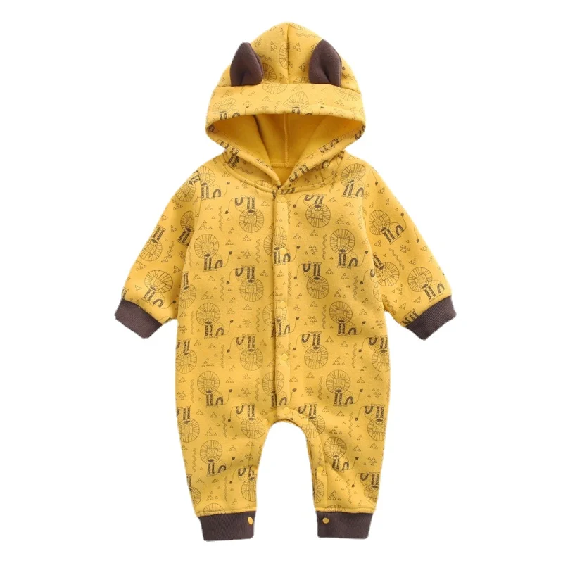 Cute Fashion Winter Newborn Baby Clothes Baby Clothes Girls 0 To 12 Months Cotton Cartoon Hooded Fleece Warm Baby Girl Romper