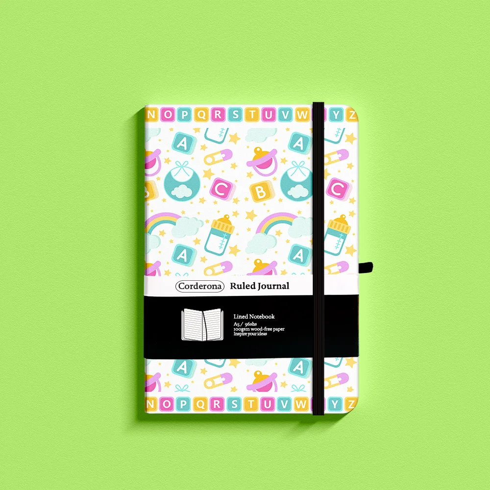 Cute Baby Lined Notebook Elastic Band Back Pocket A5 Hard Cover Ruled Journal