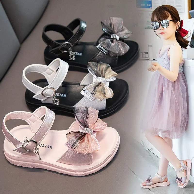 

Children's Bow Open Toe Sandals 2022 Summer Color Princess Kids Fashion Soft Bottom PU Non-slip Outdoor Performance Shoes
