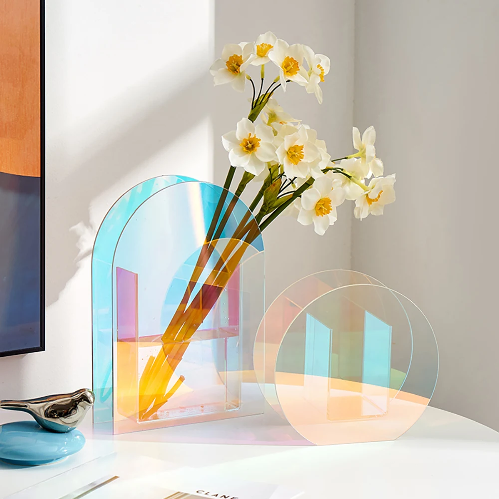 

New Rainbow Acrylic Vases Home Decor Floral Container Decorative Shop Design Wedding Party Office Decoration