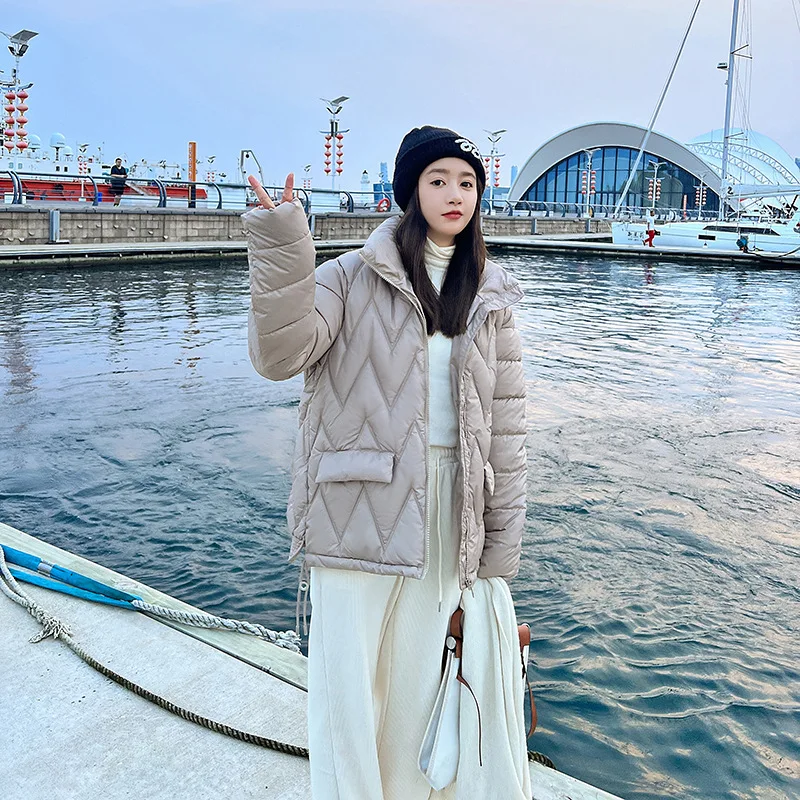 Women 2022 Winter New Down Padded Jacket Short Fashion Stand-up Collar Light Padded Coat