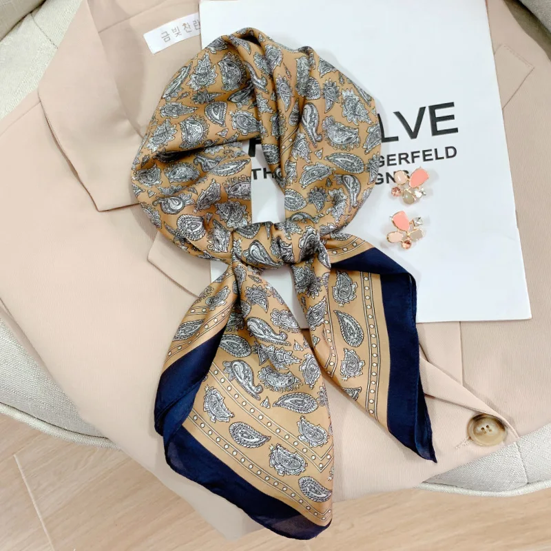 

Four Seasons Travel Silk Scarf Fashion 2022 Sunscreen Headcloth Female Print Beach Square Scarves Popular 70X70CM Small Kerchief