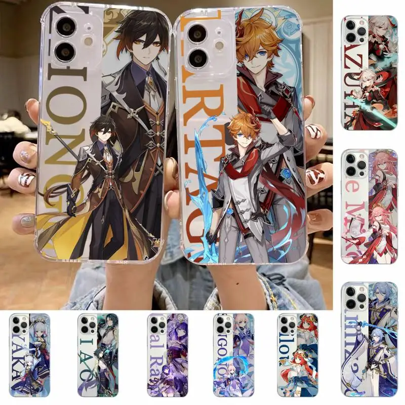 

Anime Genshin Impact Zhongli Tartaglia Phone Case For iPhone 14 13 12 11 Pro Max Mini X Xs XR 6 7 8 Plus SE 2020 Transparent