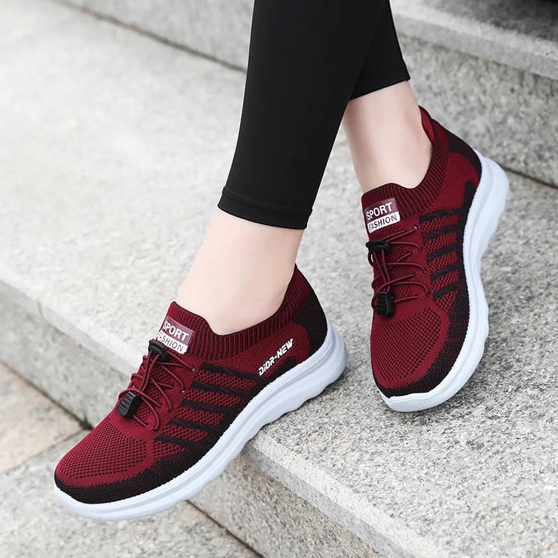 

Light Red Women Shoes Sneakers Breathable Lace-up Lady Casual Shoes Outdoor Gym Tennis Female Shoes Mesh Flats Size 36-41