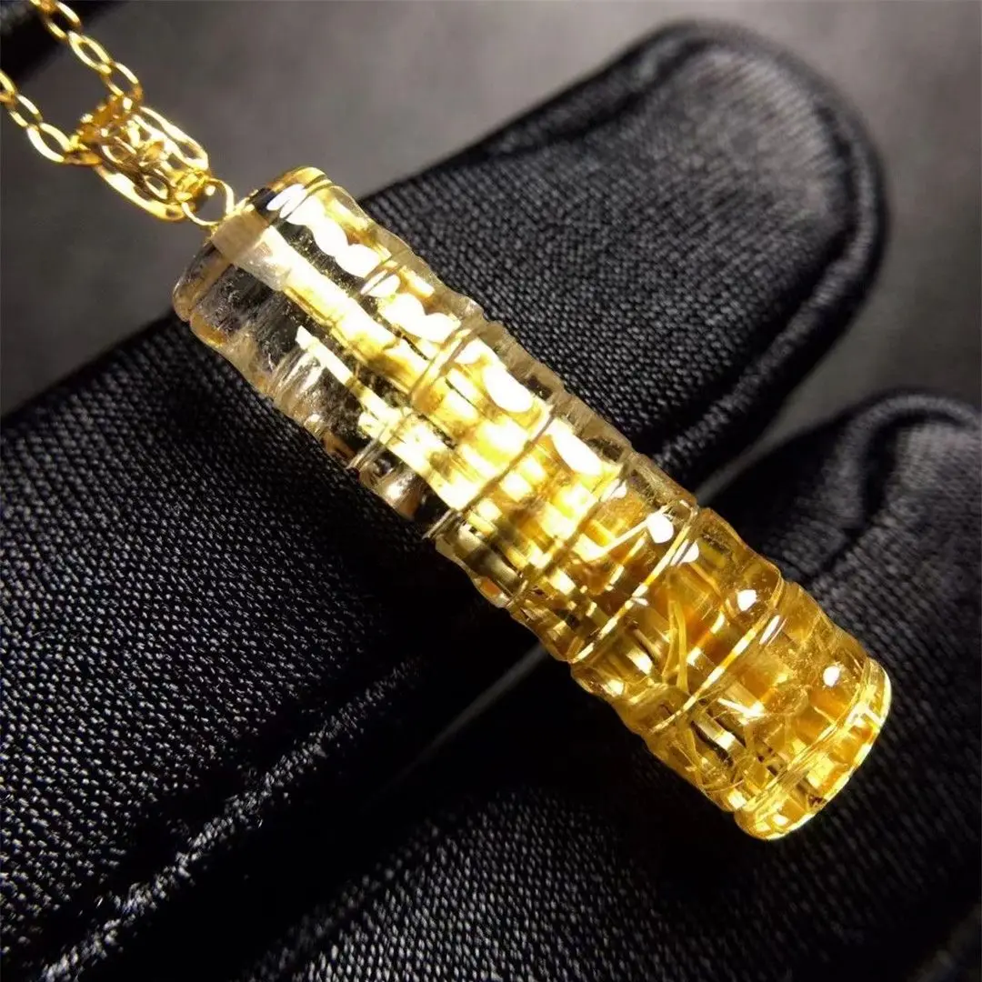 

Ожерелье из натурального кварца с рутилированным золотом, кулон из 18-каратного золота для женщин и мужчин, красивый подарок на любовь, бусин...