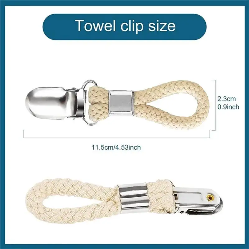 4PCS Bathroom Clips Braided Cotton Loop Metal Clamp Towel Clothes Pegs Household Multipurpose Cloth Hanger Kitchen Storage Racks images - 6