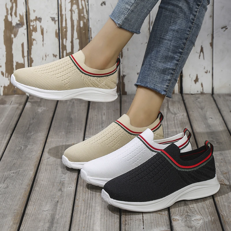 

Сверхлегкие прогулочные туфли для женщин, дышащие модные кроссовки-носки, с круглым носком, Нескользящие, повседневные, на осень