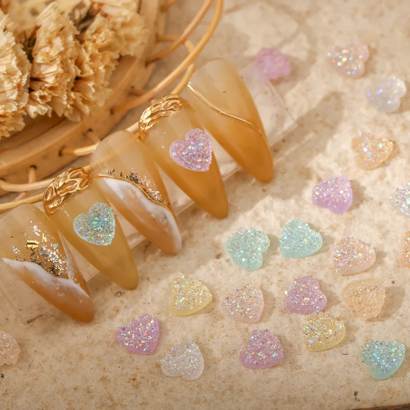 

50Pcs Kawaii Heart Nail Art Charms Decoration Resin Sugar Cute Large Rhinestones For Acrylic 3D