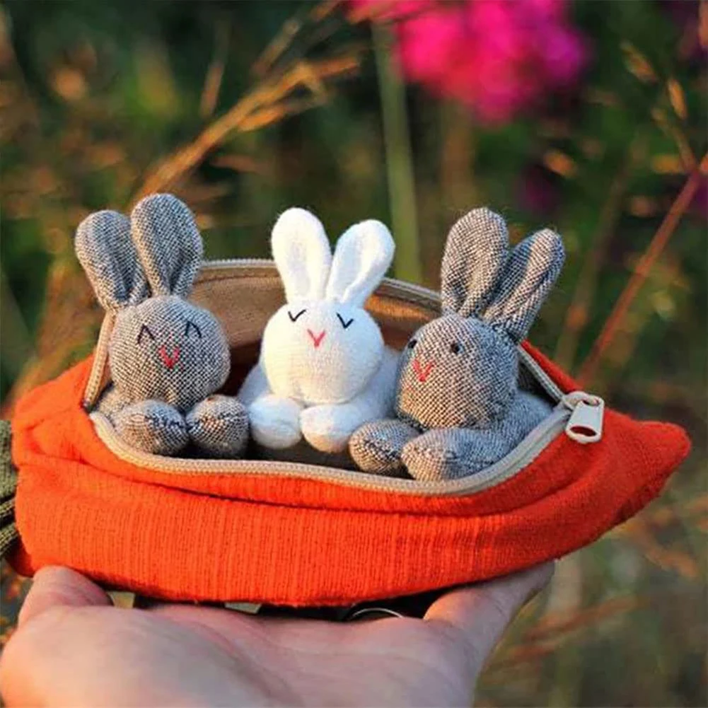 

3 Rabbits Carrot Wallet Animals Pudding Plush Toy Lovely Rabbit Easter Bunny Purse Interesting Ornaments Decorations Kids Gifts