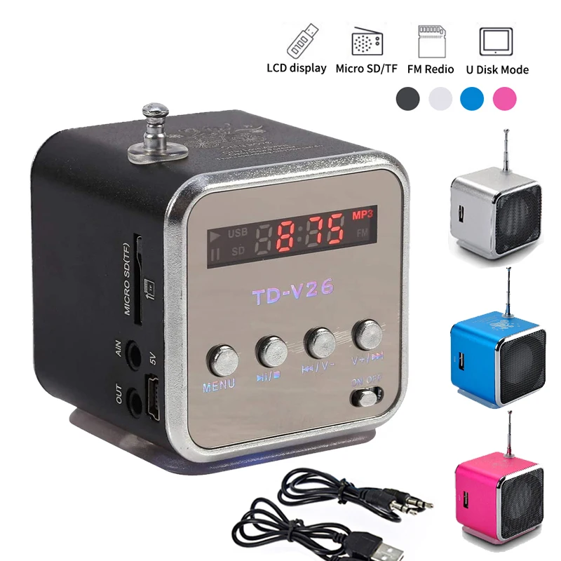

Portable Mini Bluetooth Speaker Music Player FM Radio Battery Powered Digital Display Screen Support TF Card and U Disk