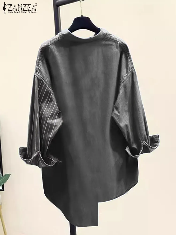 Женская полосатая рубашка ZANZEA с длинным рукавом