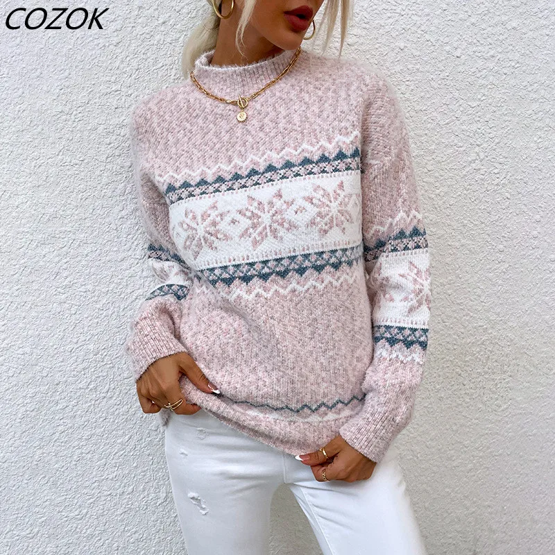 

Вязаный Свободный пуловер с принтом, свитер, женские зимние повседневные офисные свитера с длинным рукавом