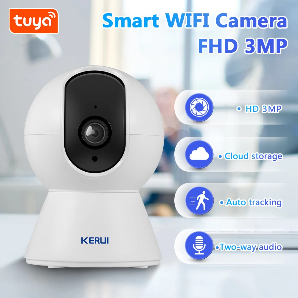 KERUI 1080P 3MP Tuya Smart Mini WiFi IP Camera Indoor Wireless Security Home CCTV Surveillance Camera 2MP With Auto Tracking