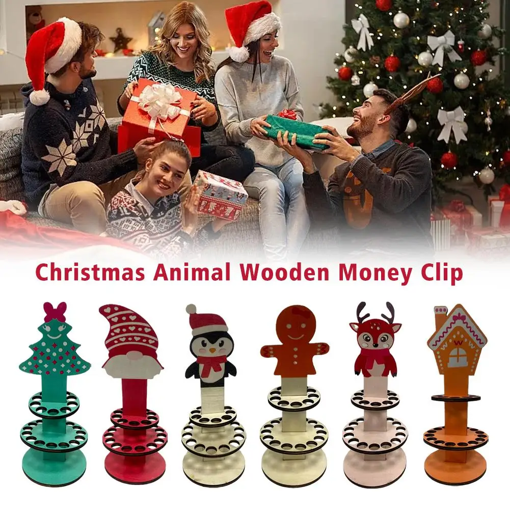 

2023 New Unique Christmas Tree Wooden Christmas Decoration Money Christmas Clip Holder Snowman Elk Money Ornaments D4K6