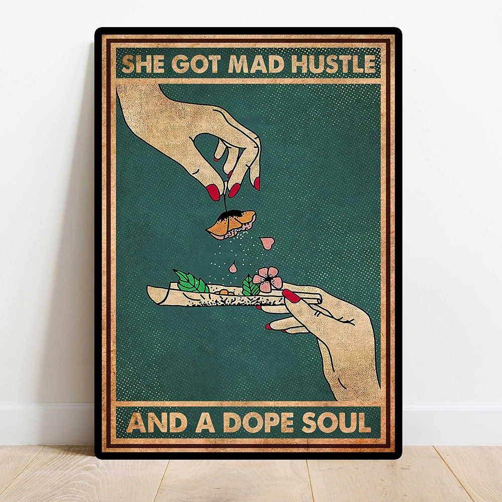 

She Got Mad Hustle And A Dope Soul Retro Canvas Painting Print Trippy Hippie Vintage Poster Bar Art Wall Picture Room Home Decor