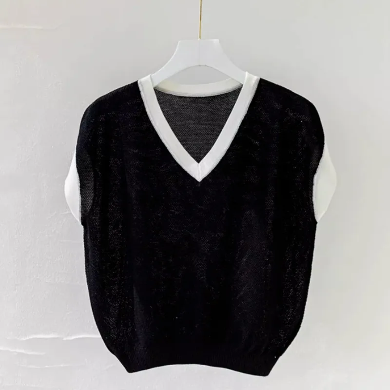 Модные Полосатые свитера с V-образным вырезом Новинка лета 2024 женские свободные