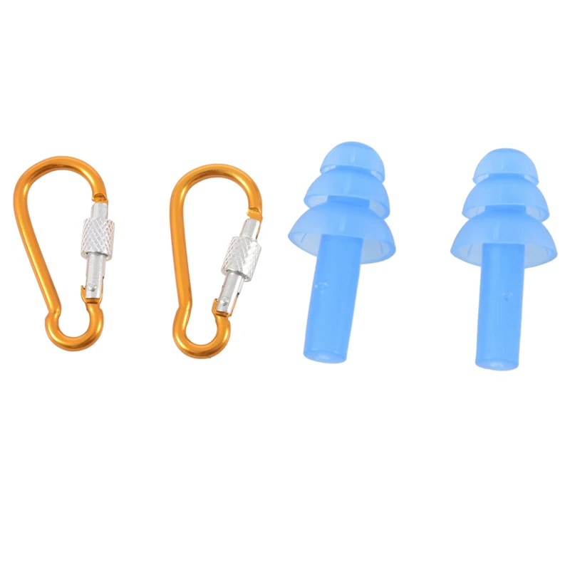 

1 Pair Swimming Dive Flexible Silicone Ear Plugs Earplug Blue & 2 Pcs Aluminum Travel Adjusting Screw Carabiner Clip