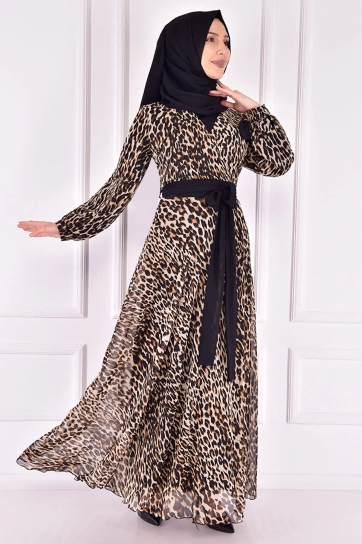Женское шифоновое платье с леопардовым принтом стильный мусульманский хиджаб
