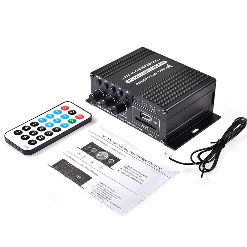 AK 370 HIFI цифровой стерео аудио усилитель мощности 2-канальный 400 Вт 12 В FM радио