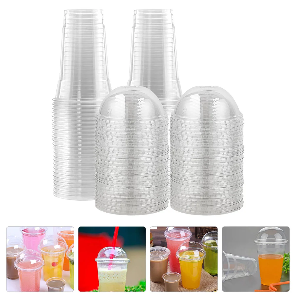 

50 Pcs Drink Supply Transparent Plastic Cup Pitcher Lid Water Disposable Juice Cups Accessory Travel Clear With lids
