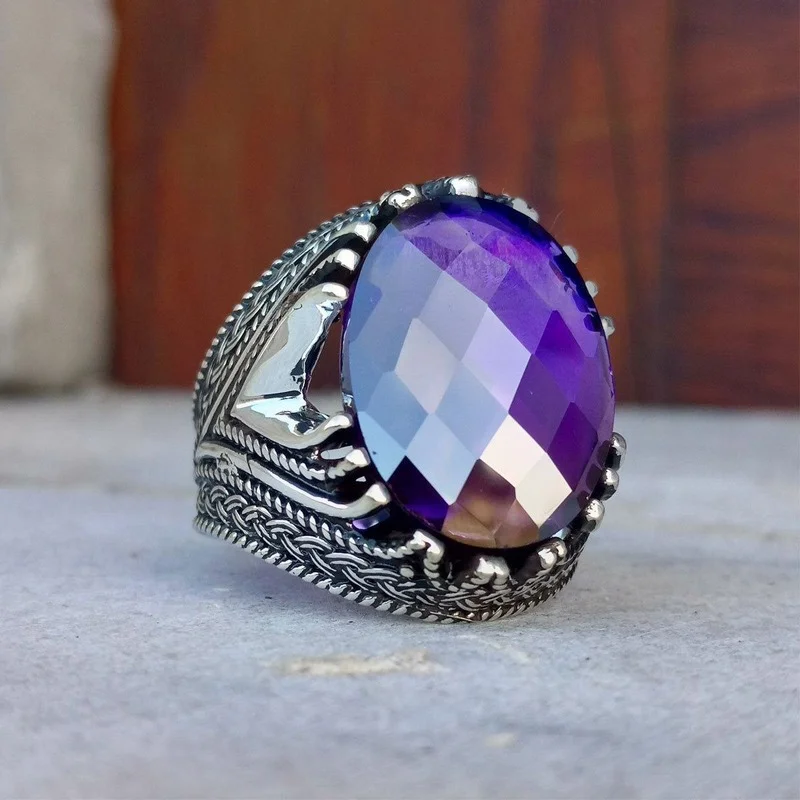 

Hot selling purple gem inlaid ring, European and American fashionable men's ring