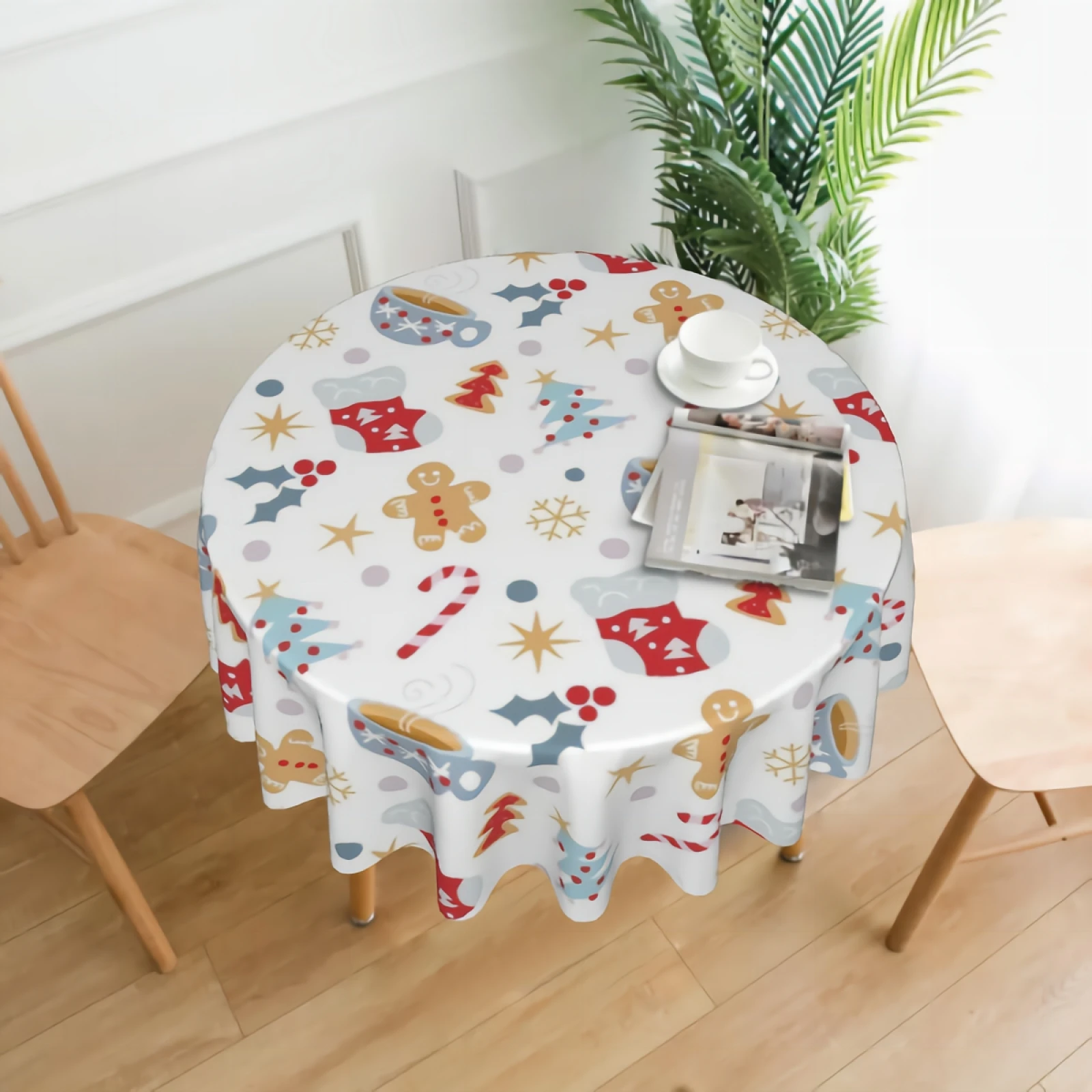 

Christmas Pattern Table Cloth Polyester Round Table Cover for Kitchen Dinning Waterproof Wrinkle Free Table Cloths ( 60in Round)