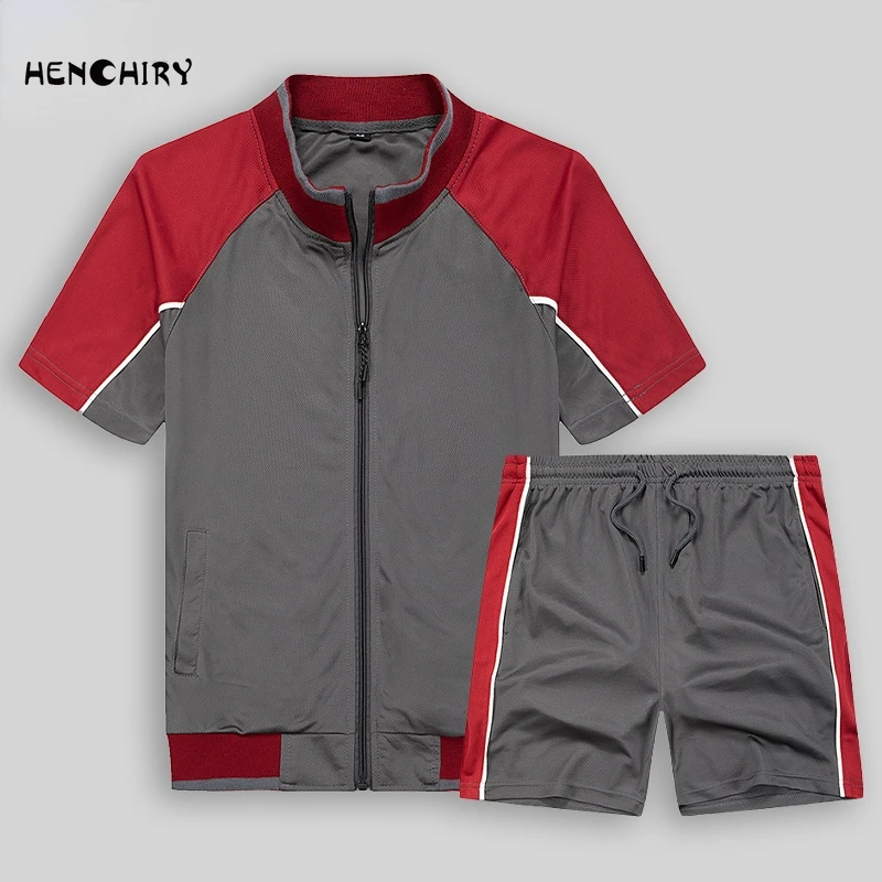

2022 Fashion Summer Casual Sportswear Men's Suit Splicing Short Sleeve Hoodie + Shorts Zipper Sweater Sportswear Tracksuit Men
