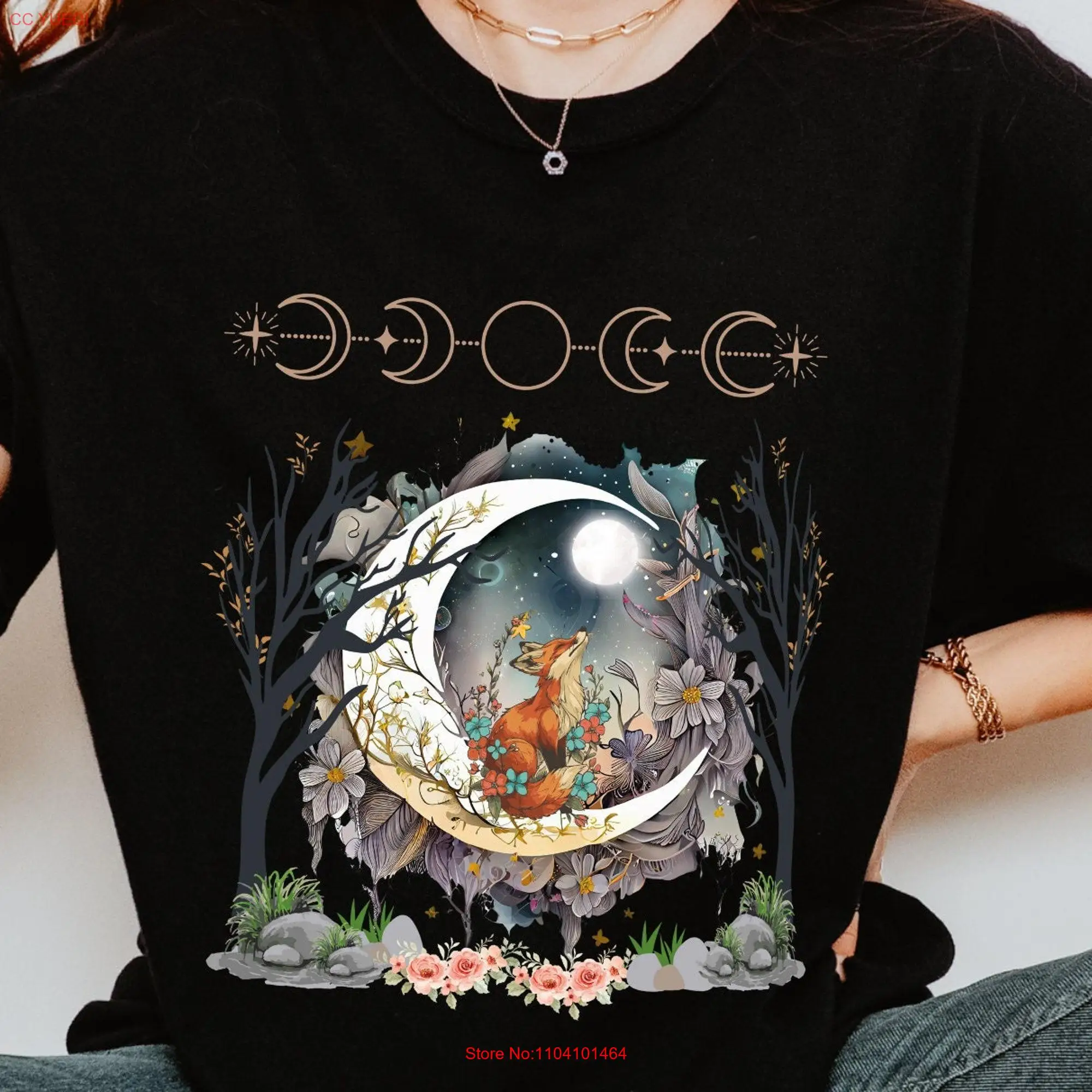Футболка с мистической луной и лисой зачарованный лесной дизайн небесное