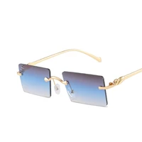 2022 fashion rimless rectangle sunglasses women retro cheetah decoration clear ocean lens eyewear men sun glasses shades uv400