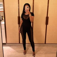 wishyear 2022 see through mesh insert black jumpsuit classy outfits for women short sleeve bodycon jumpsuits sexy club wear