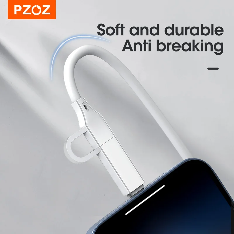 PZOZ 4 в 1 USB-кабель 60 Вт Тип C Кабель для iPhone 13 12 11 Pro Max 3 PD 3A Для Samsung Xiaomi USBC Шнур