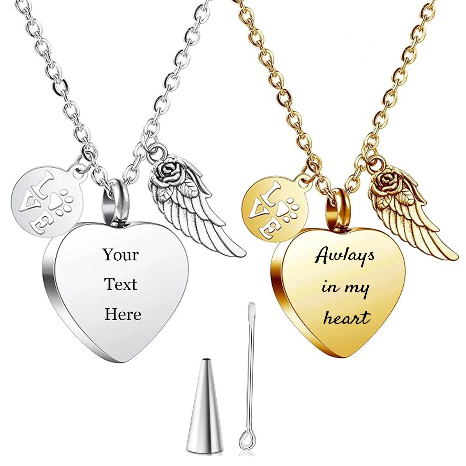 Ожерелье с подвеской в виде урны форме сердца из нержавеющей стали имя/дата на
