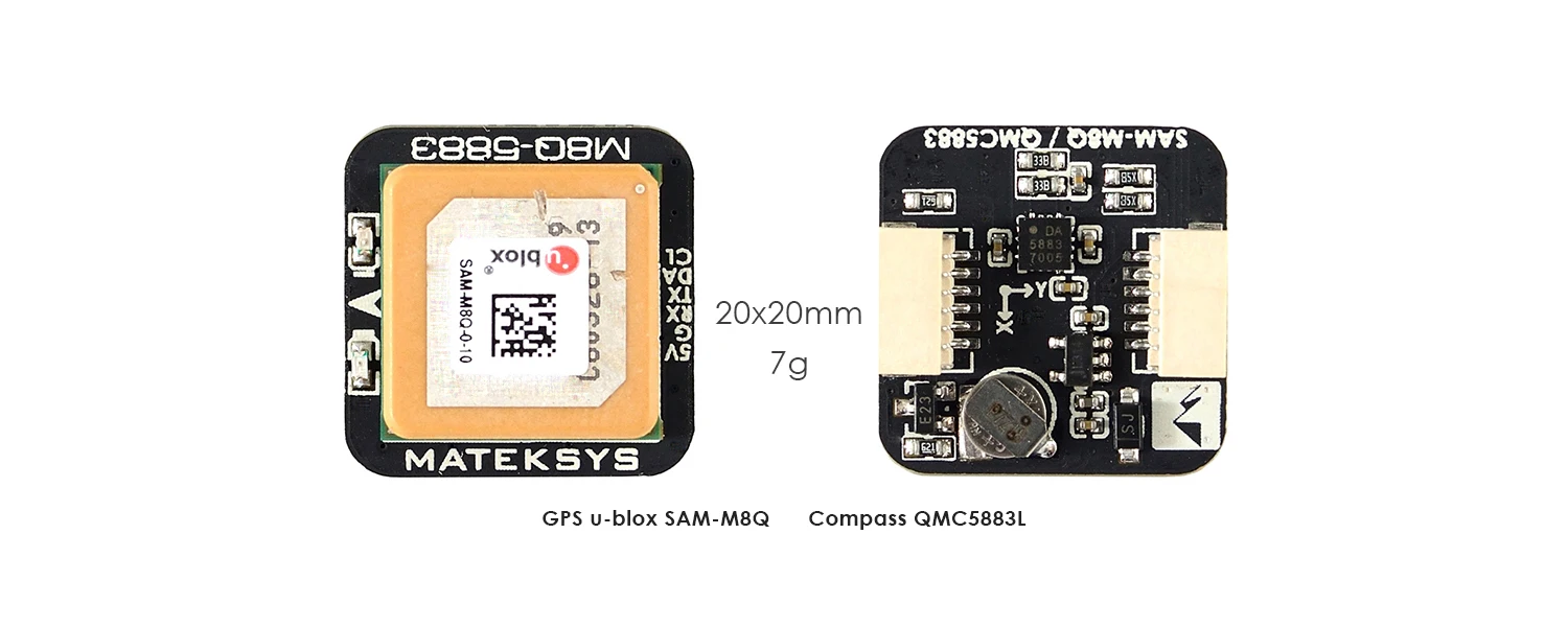 

Mateksys Matek Systems M8Q-5883 Ublox SAM-M8Q GPS & QMC5883L Compass Module for RC Multirotor FPV Racing Drone Long Range