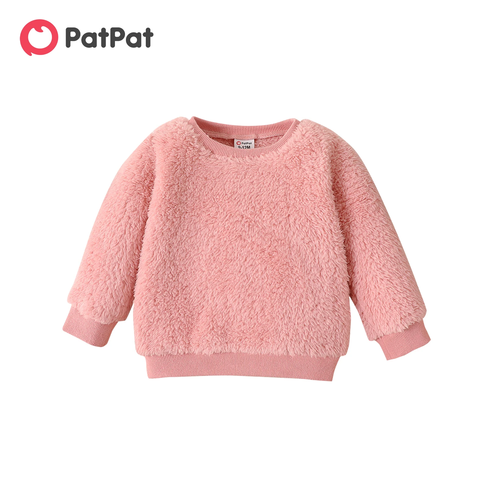 

PatPat Baby Girl Cotton Long-sleeve Solid Fluffy Fleece Pullover