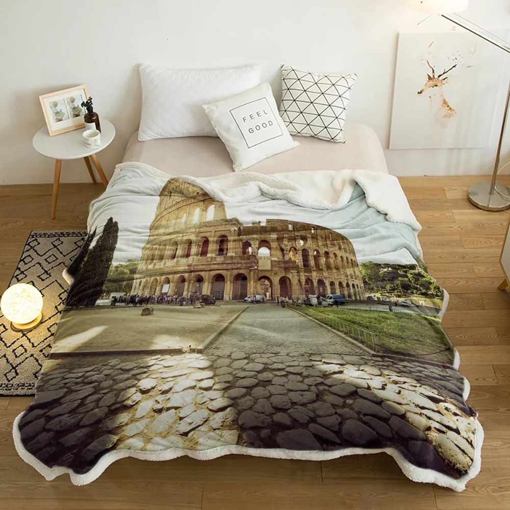 

Roman Architecture Famous Buildings Lamb Cashmere Fleece Blanket Home Bed Sofa Winter Sherpa Bedding Kids Thick Bedspread