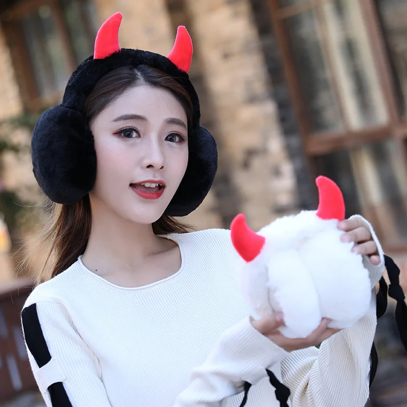 

Ear Muff Earmuff Ear Warmer with Horns for Women Girls Winter Faux Fur Christmas GIfts Adjustable Foldable Christmas Ear Muffs