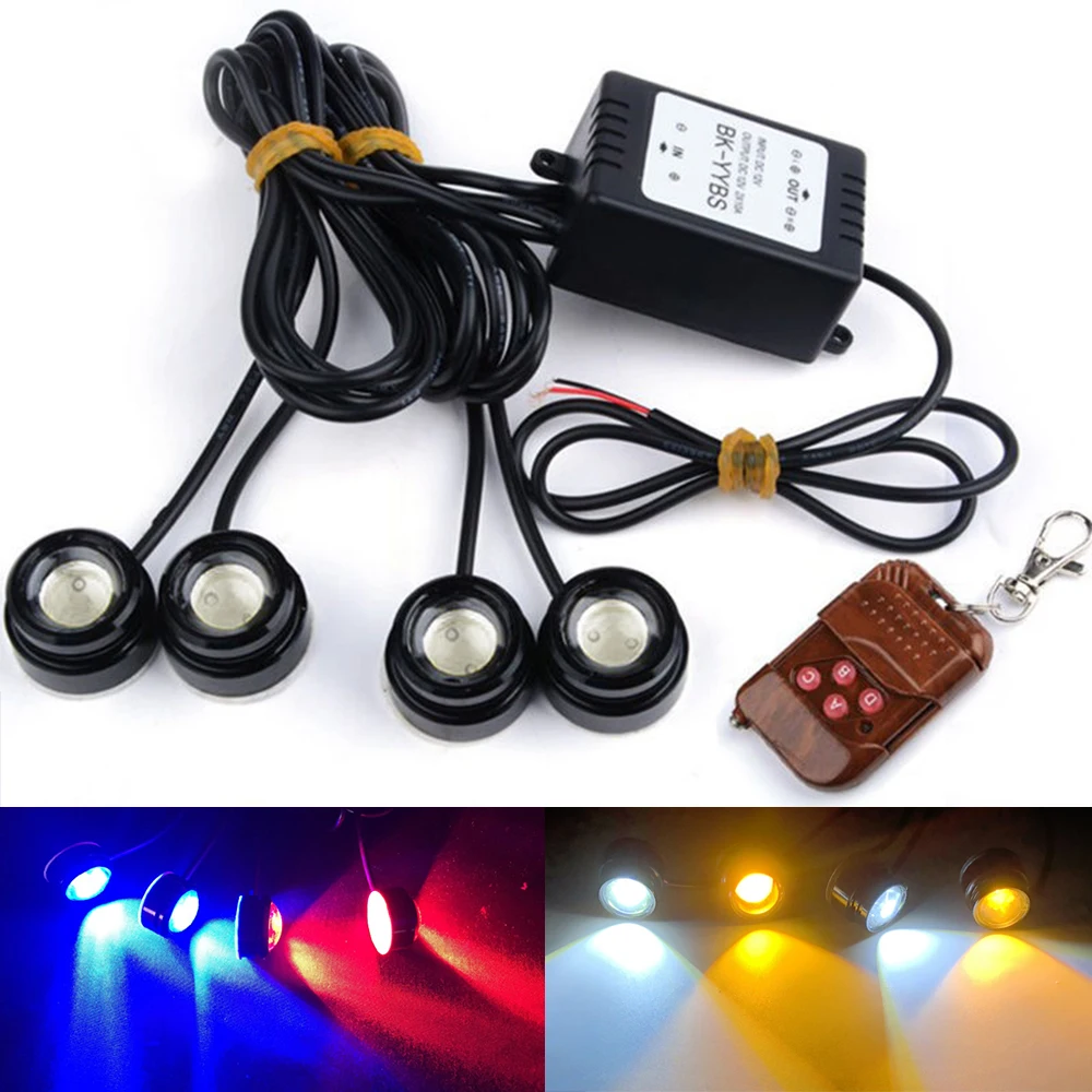 

4 in1 Remote control car strobe LED SIGNAL LIGHTS grille eagle eye lamp DRL daytime running lights flashing WARN emergency light