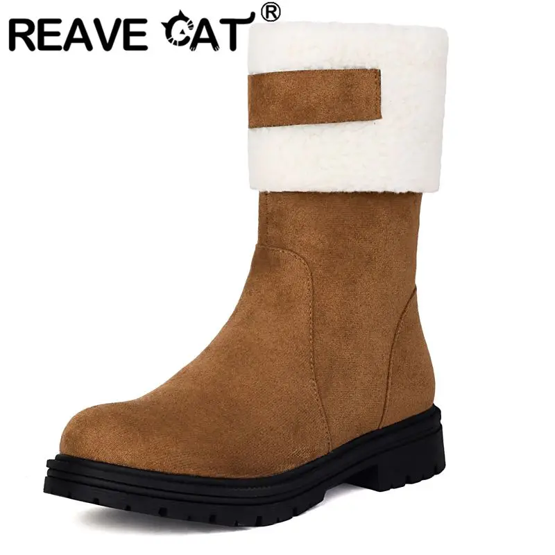 Женские замшевые ботинки на молнии REAVE CAT теплые зимние полусапожки смешанных