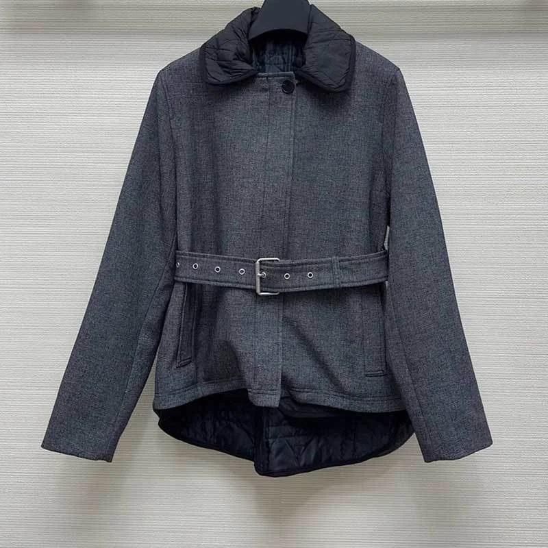 

Women Grey Vest Two-piece Set Fashion Single Breasted Waist Up Embroidery Padded Jacket Causal Lapel Vest Versatile Female Suit
