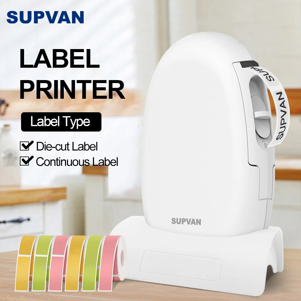 Supvan Bluetooth Thermal Printer Labeling Machine Mini Sticker Printer Wireless Label Maker Portable Label  Printers 4Colors E10