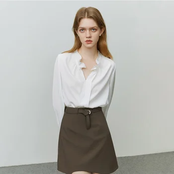 Women's Clothing Shirt Spring White Shirt V-neck Fashion Vintage 2023 NEW Female Long Sleeve Chic Comfortable Casual Blouse Tops 1