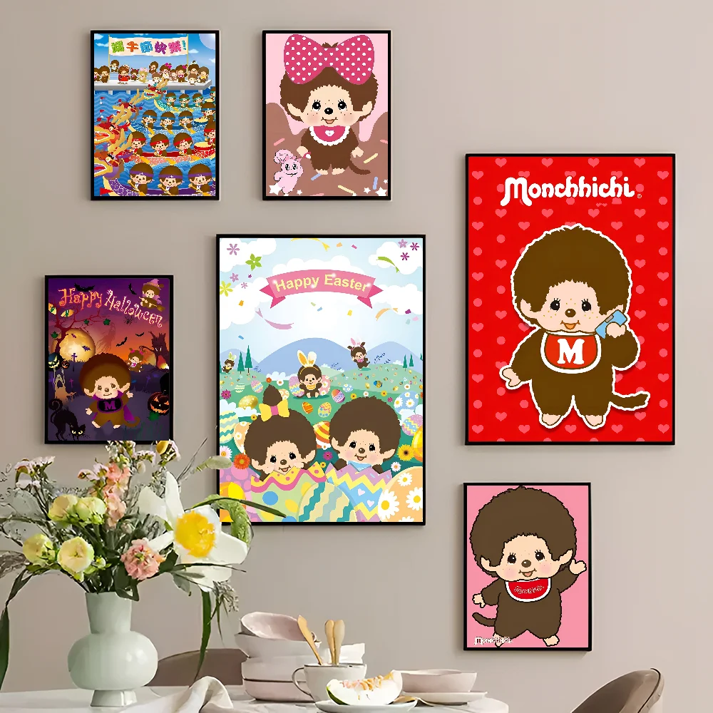 Мультяшный липкий постер M-Monchhichi DIY необычная Наклейка на стену для гостиной бара