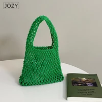 summer popular beach bag for women women mesh rope weaving reticulate hollow straw bag net ladies shoulder bags fashion handbag