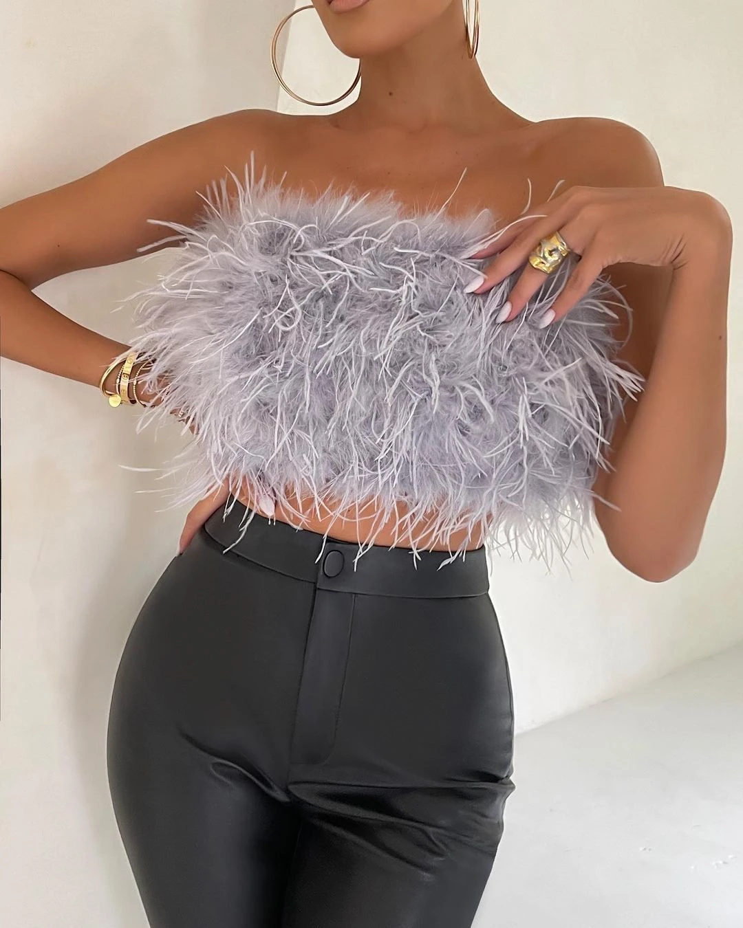

2022 Summer Y2K Fashion Women Sexy Feather Cropped Tops Camis Casual Tank Tops Vest Backless Sleeveless Party Club Vest