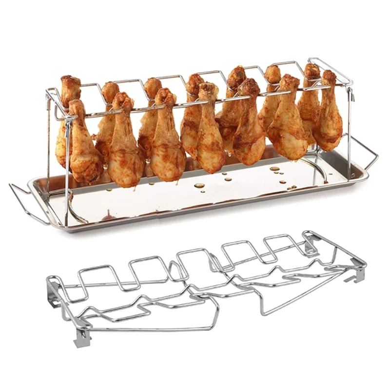 

Collapsible Stainless Steel Barbecue Roaster Stand Tray Chicken Wing Leg Rack Grill With BBQ Pan Barbecue Accessories