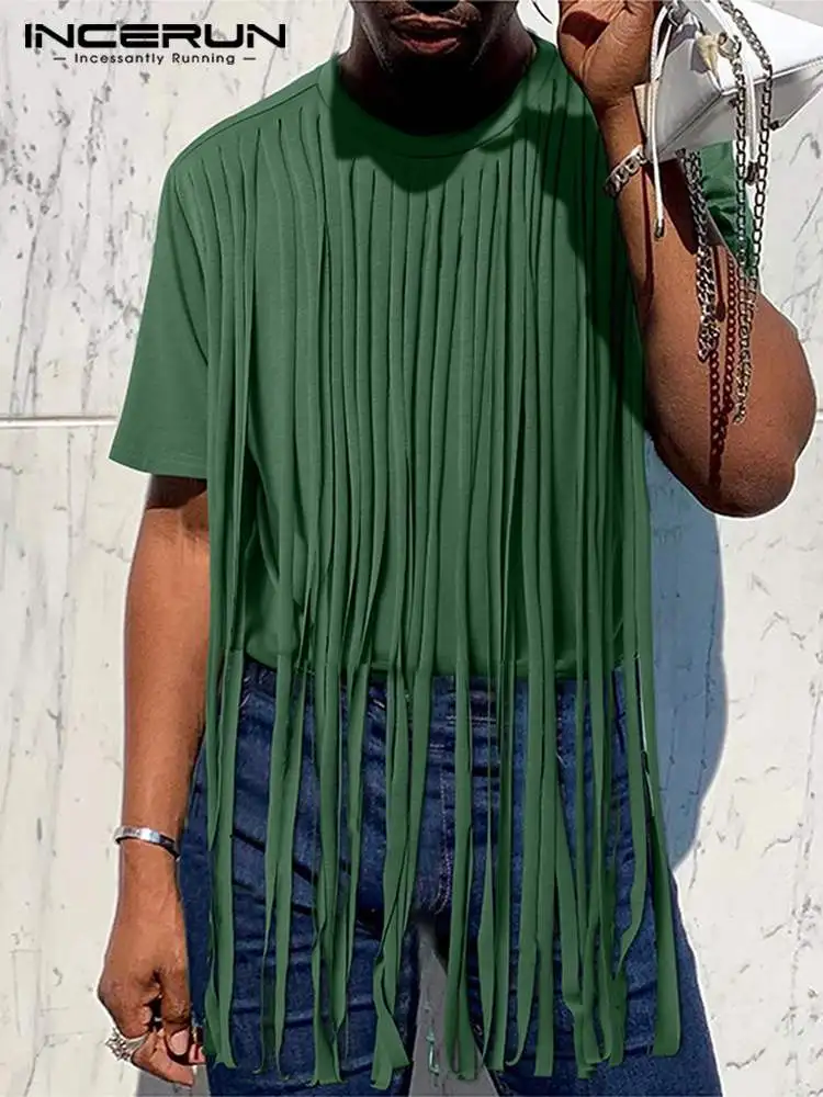 

Stylish Hot Sale Men's Camiseta Solid All-match Tees Casual Male Hot Sale Print Tassel Short-sleeved T-shirts S-5XL INCERUN 2022