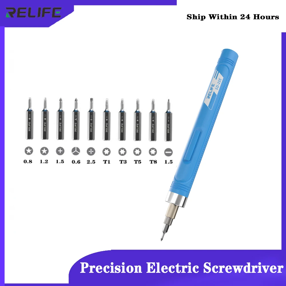 

10 in 1 RELIFE Precision Wireless Electric Screwdriver 250R.P.M Speed Strong Power Quick Disassembly With 10 Screwdriver Head